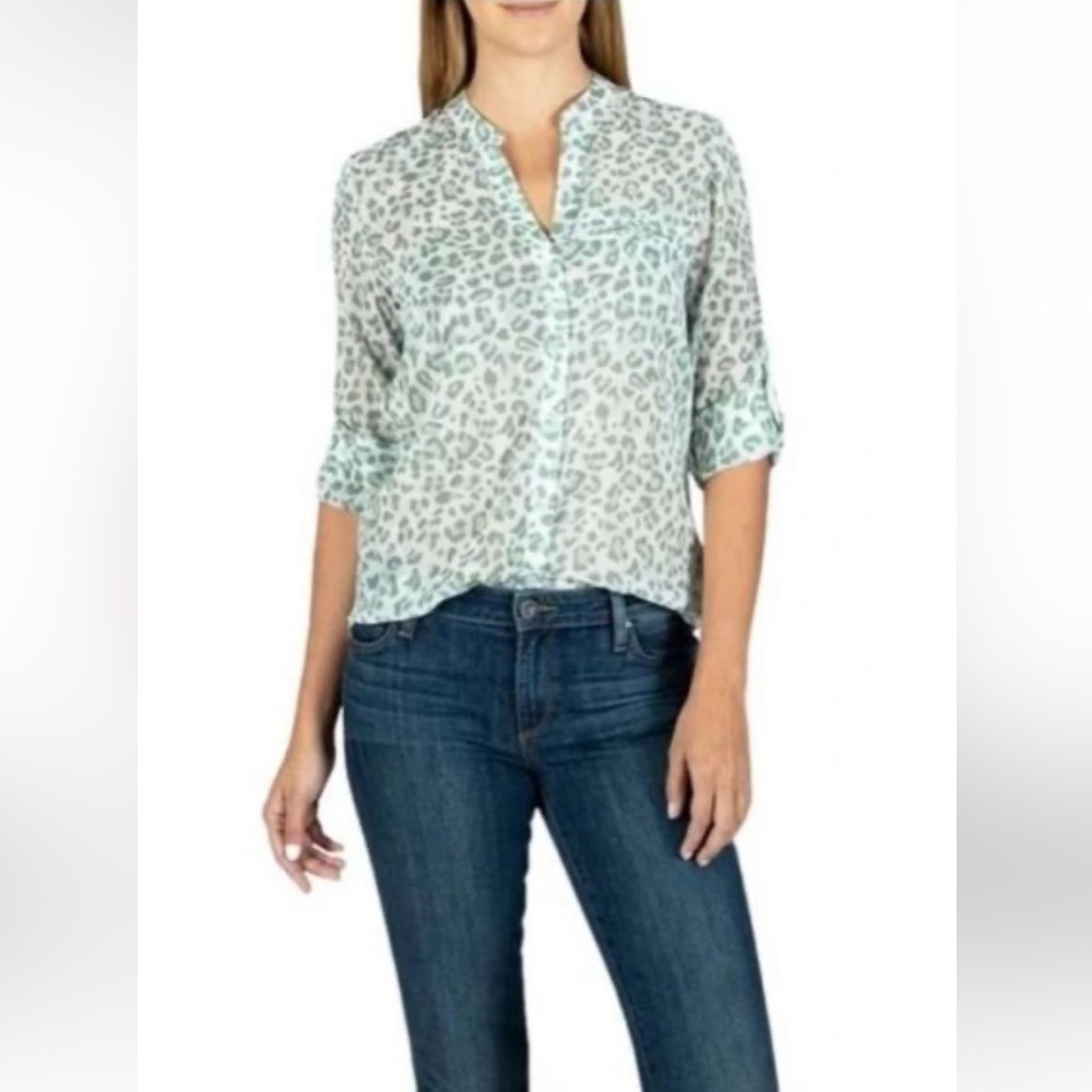 Kut From Kloth XS Animal Print Jasmine Top Sheer Button Down In Leopard Haze